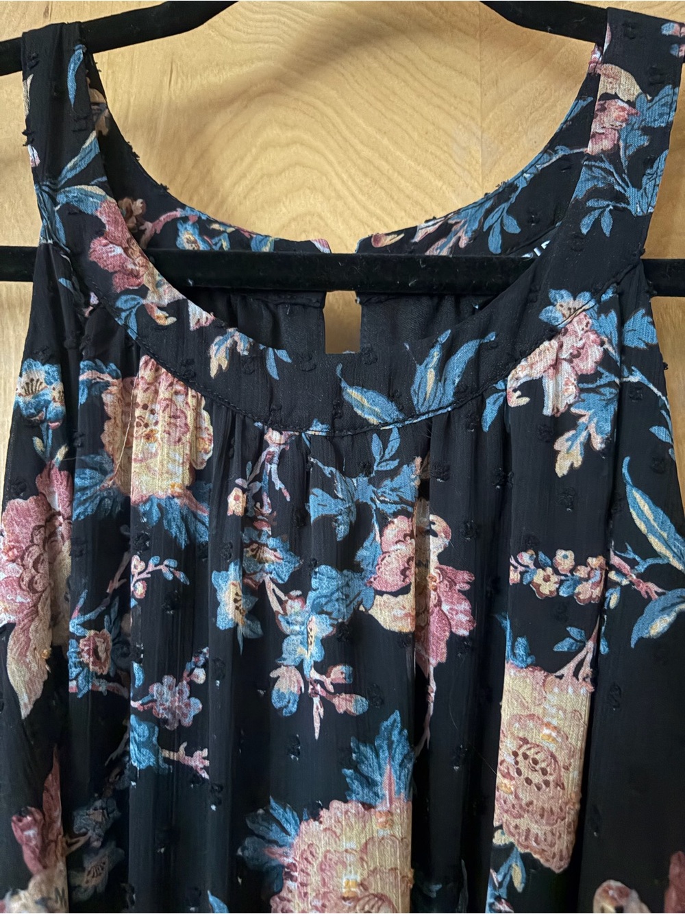 torrid Black Floral Sleeveless Tank with Blue & Pink Blooms
